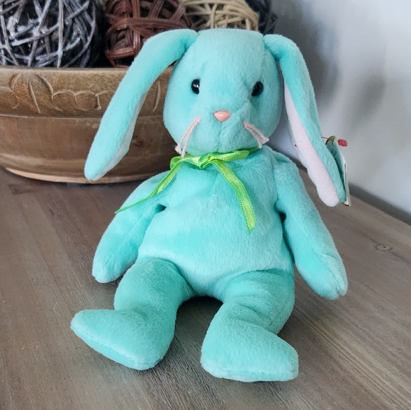 🐰 TY Beanie Baby – "Hippity" the Aqua Plush Bunny (1996) – Vintage Collectible - Picture 1 of 13